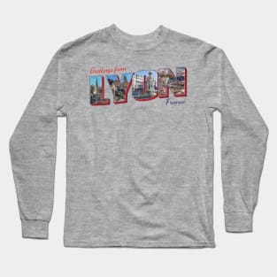 Greetings from Lyon in France Vintage style retro souvenir Long Sleeve T-Shirt